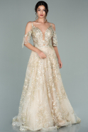 Длинное Вечернее Платье Из Кружева Золотой ABU2088