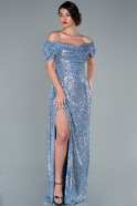 Длинное Чешуйчатое Вечернее Платье Светло-синий ABU2095