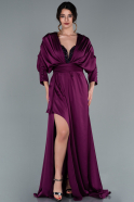 Длинное Атласное Вечернее Платье Сливовый ABU2077
