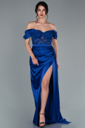 Длинное Атласное Вечернее Платье Ярко-синий ABU2085