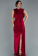 Длинное Атласное Вечернее Платье Бордовый ABU2102