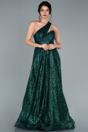 Длинное Вечернее Платье Изумрудно-зеленый ABU2100
