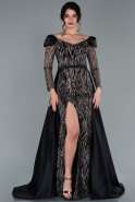 Длинное Атласное Вечернее Платье Черный ABU2099