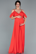 Длинное Вечернее Платье Для Беременных Оранжево-Красный ABU756