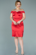 Короткое Атласное Вечернее Платье красный ABK1216
