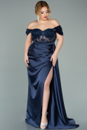 Большое Атласное Платье Темно-синий ABU2086