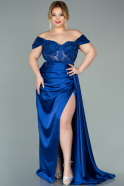 Большое Атласное Платье Ярко-синий ABU2086
