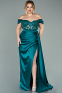 Большое Атласное Платье Изумрудно-зеленый ABU2086