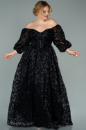 Длинное Бархатное Вечернее Платье Черный ABU2080
