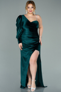 Длинное Бархатное Вечернее Платье Изумрудно-зеленый ABU2103