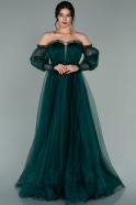 Длинное Вечернее Платье Изумрудно-зеленый ABU2108