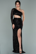 Длинное Чешуйчатое Вечернее Платье Черный ABU2110