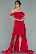 Выпускное Атласное Платье С Асимметрией красный ABO075