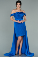 Выпускное Атласное Платье С Асимметрией Ярко-синий ABO075