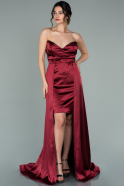 Выпускное Атласное Платье С Асимметрией Бордовый ABO074