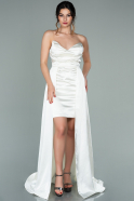 Выпускное Атласное Платье С Асимметрией Белый ABO074