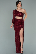Длинное Чешуйчатое Вечернее Платье Бордовый ABU2110
