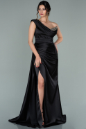 Длинное Атласное Вечернее Платье Черный ABU2114