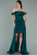Выпускное Атласное Платье С Асимметрией Изумрудно-зеленый ABO075