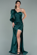 Длинное Атласное Вечернее Платье Изумрудно-зеленый ABU2118
