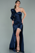 Длинное Атласное Вечернее Платье Темно-синий ABU2118