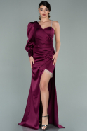 Длинное Атласное Вечернее Платье Сливовый ABU2118