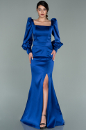 Длинное Атласное Вечернее Платье Ярко-синий ABU2120