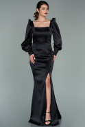 Длинное Атласное Вечернее Платье Черный ABU2120