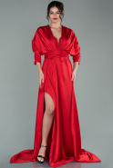 Длинное Атласное Вечернее Платье красный ABU2077