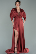 Длинное Атласное Вечернее Платье Цвет корицы ABU2077