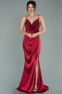 Длинное Атласное Вечернее Платье Бордовый ABU2132