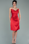 Мини Атласное Пригласительное Платье красный ABK1193