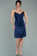 Мини Атласное Пригласительное Платье Темно-синий ABK1193