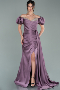Длинное Атласное Вечернее Платье Лавандовый ABU2135
