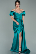 Длинное Атласное Вечернее Платье Изумрудно-зеленый ABU2135