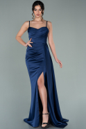 Длинное Атласное Платье Для Помолвки Темно-синий ABU1850