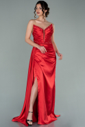 Длинное Атласное Вечернее Платье красный ABU2079