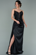 Длинное Атласное Вечернее Платье Черный ABU2079