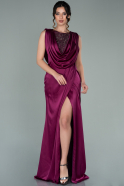 Длинное Атласное Вечернее Платье Сливовый ABU2143