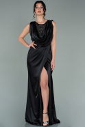 Длинное Атласное Вечернее Платье Черный ABU2143