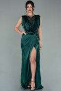 Длинное Атласное Вечернее Платье Изумрудно-зеленый ABU2143