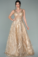 Длинное Кружевное Вечернее Платье Золотой ABU2146