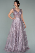 Длинное Кружевное Вечернее Платье Лавандовый ABU2146