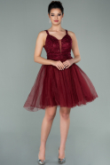 Короткое Кружевное Вечернее Платье Бордовый ABK1231