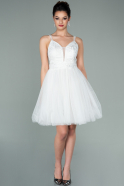 Короткое Кружевное Вечернее Платье Белый ABK1231