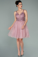 Короткое Кружевное Вечернее Платье Пудровый ABK1231