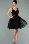 Короткое Кружевное Вечернее Платье Черный ABK1231