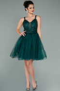 Короткое Кружевное Вечернее Платье Изумрудно-зеленый ABK1231