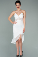 Миди Пригласительное Платье Из Кружева Белый ABK1238