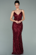 Длинное Чешуйчатое Вечернее Платье Бордовый ABU2159
